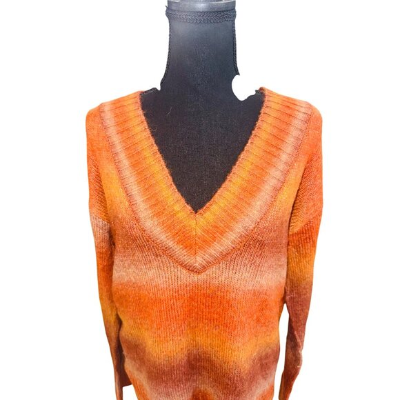 New A.n.a Womens V-Neck Soft Ombre Orange Brown Sweater M Retro Hippie Boho Y2K - Picture 4 of 10